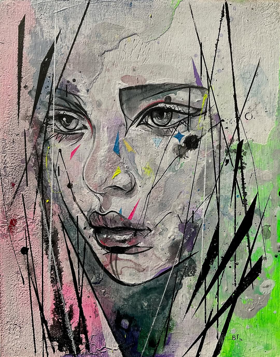 Textured mixed-media portrait titled Patina by Ben Tour