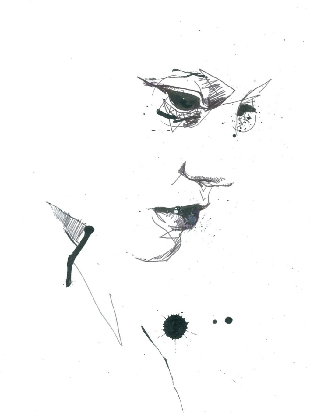 Sparse black ink portrait drawing by Ben Tour