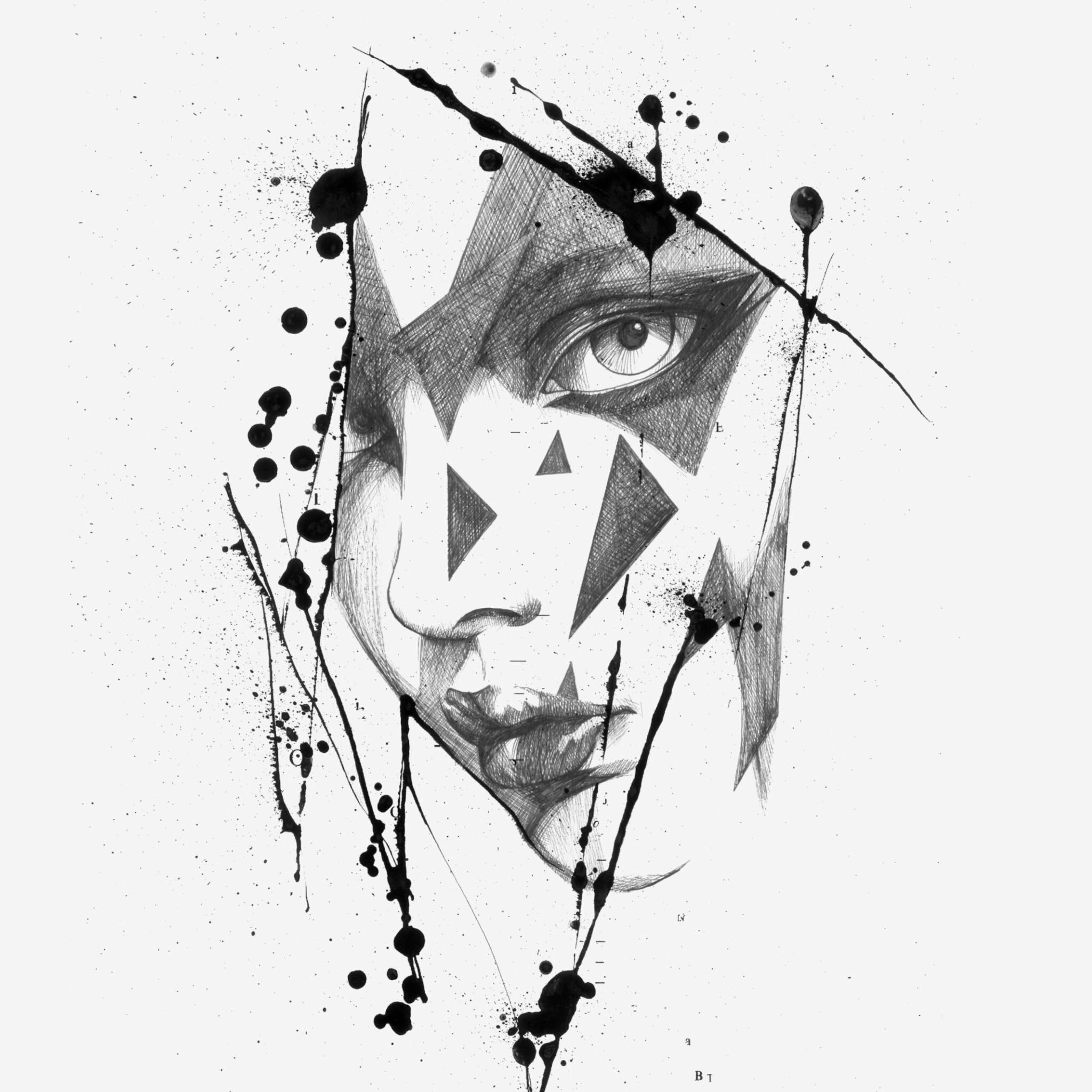 Black ink portrait titled Meditation by Ben Tour