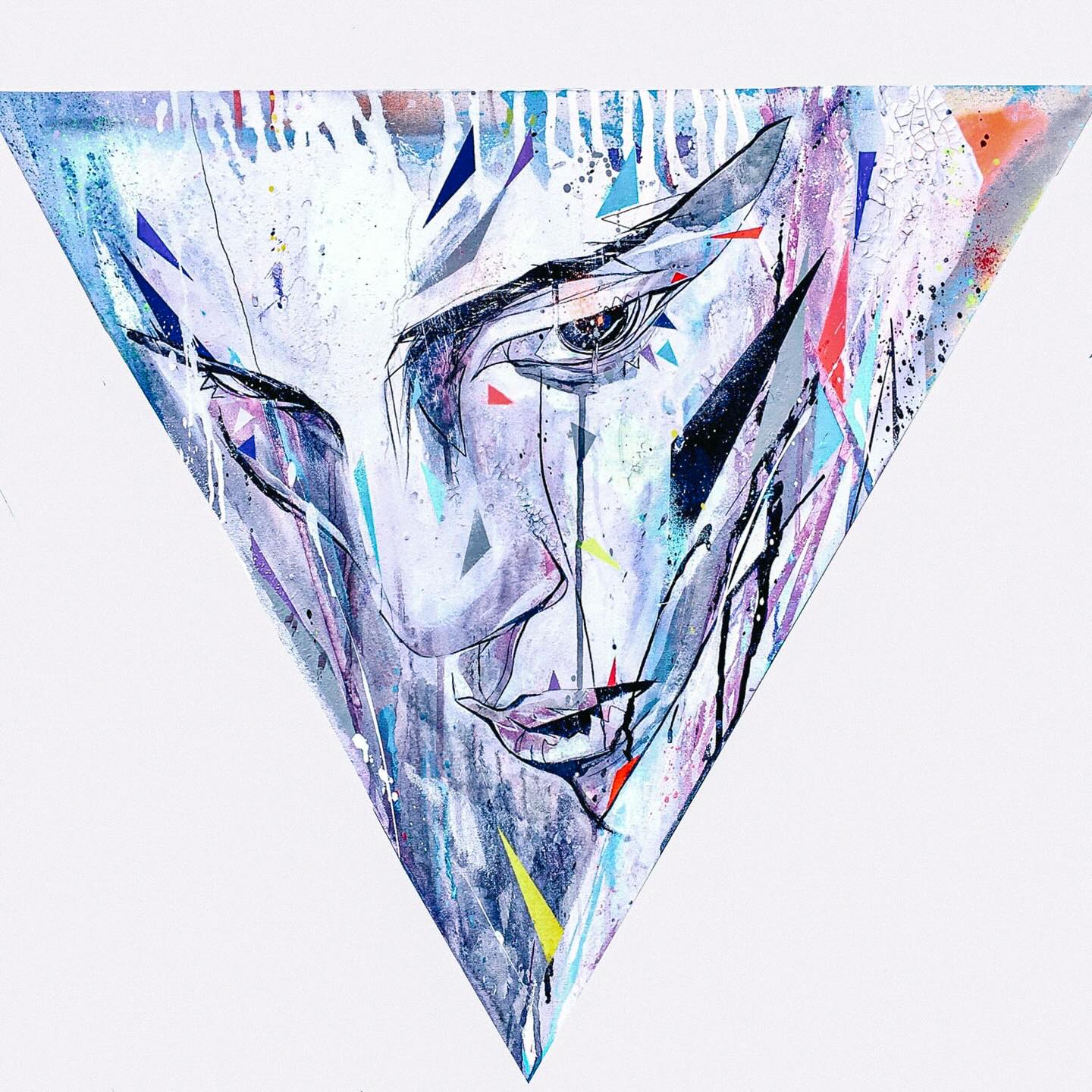 Triangular mixed-media portrait from Ben Tour's Nostalgia Daggers series